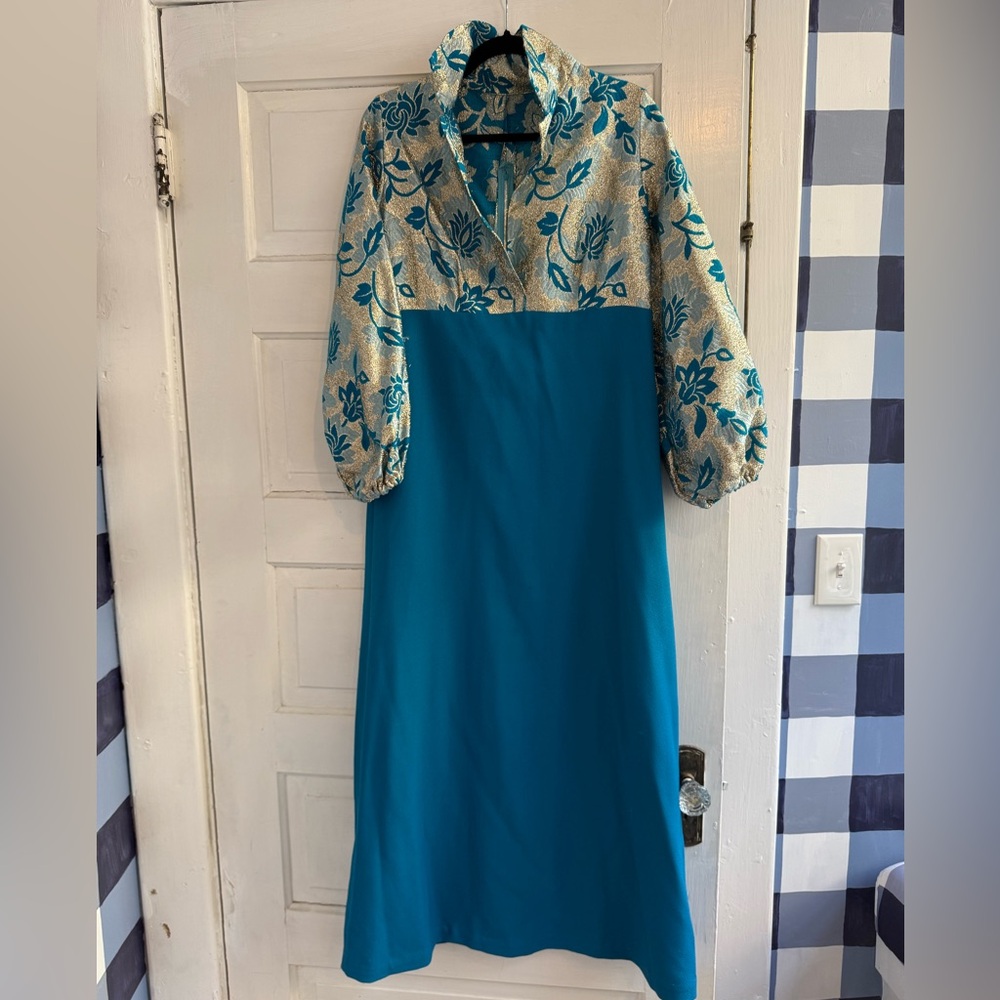 Vintage teal and gold long formal dress